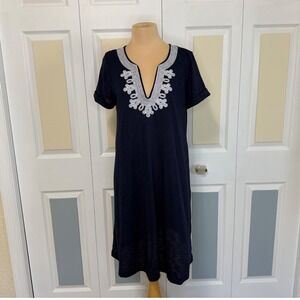 Lilly Pulitzer Navy Blue Soutache Embroidered V-Neck Tunic Dress 26008 M